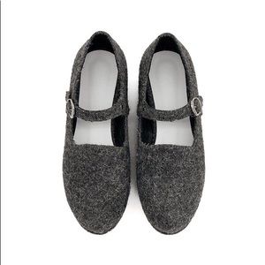 Flat Apartment Grey Wool Mary Jane Platform Ballerina FlatsSize 35